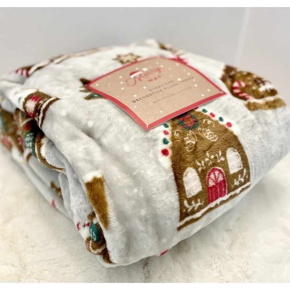 Merry Way Decorative Plush‎ CHRISTMAS Holiday Gingerbread Throw Blanket